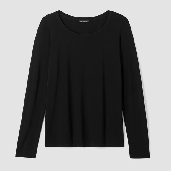 Eileen Fisher Tops - Eileen Fisher 100% Silk Long Sleeve Layering Top in Black size Medium